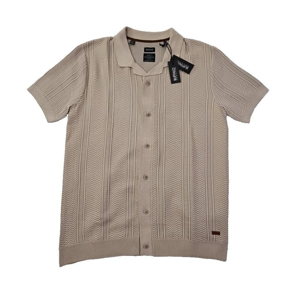Buffalo David Bitton Men's Button-Up Sweater Men's‎ L Jute Brown Textured NWT